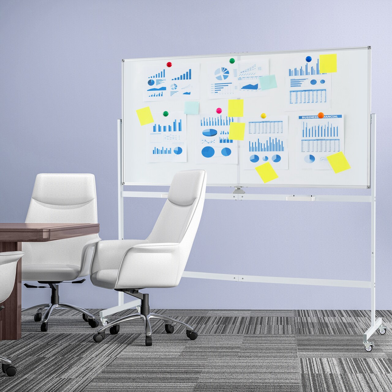 Double-Sided Magnetic Whiteboard with Lockable Stand and Aluminum Alloy Frame